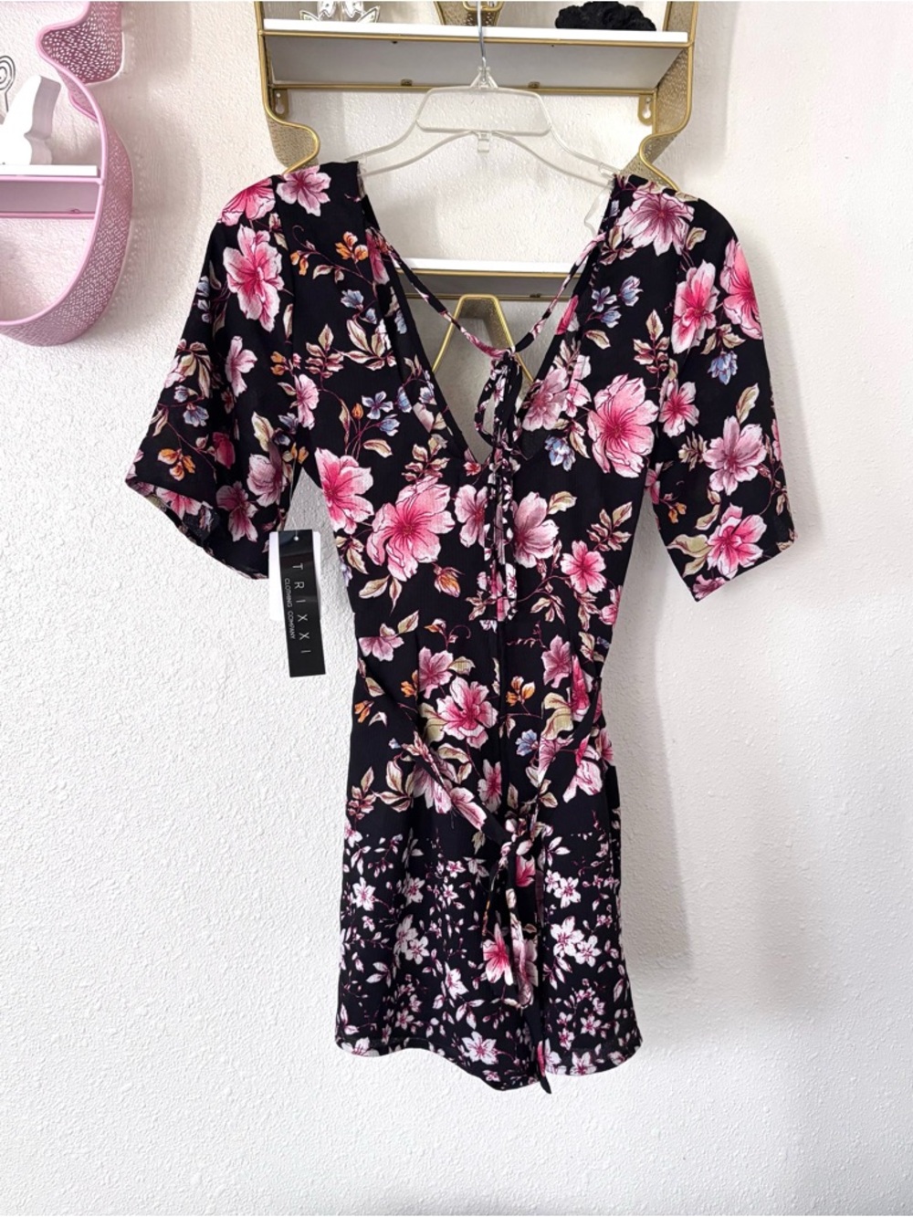 Trixxi Floral V-Neck Zip-Back Romper